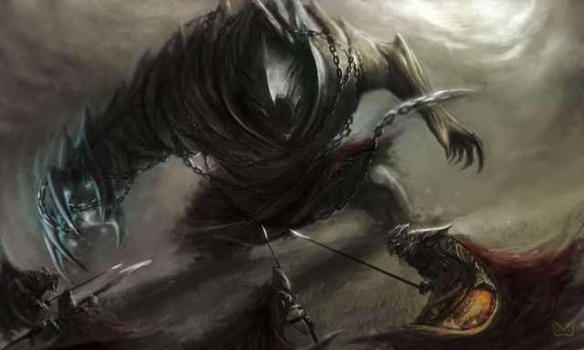 Demon attacking demon sword shield free wallpaper for desktop - medium preview image