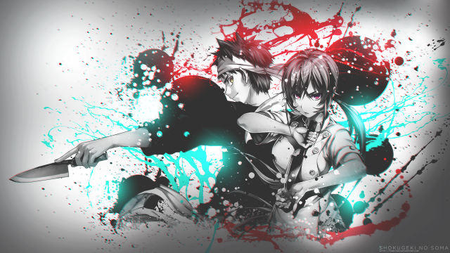 Anime couple knife splashing paint free wallpaper for desktop - medium preview image