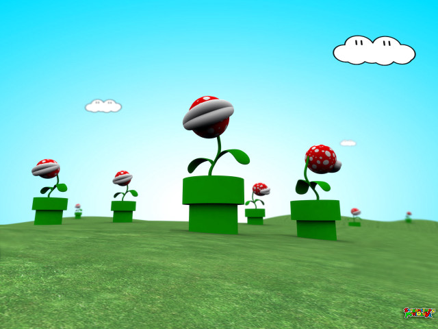 Cartoon mushrooms field sky background free wallpaper for desktop - medium preview image