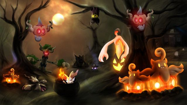 Cartoon cats fire pit glowing free wallpaper for desktop - medium preview image