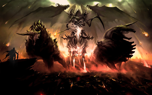 Demonic creatures field fire smoke free wallpaper for desktop - medium preview image
