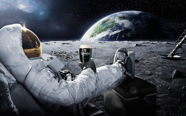 Man space suit moon drinking free wallpaper for desktop - medium preview image