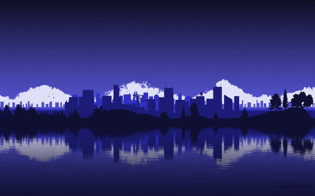 City lake trees night sky free wallpaper for desktop - medium preview image