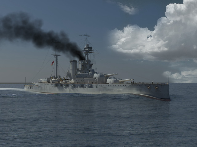 Battleship floating water cloudy smoke free wallpaper for desktop - medium preview image