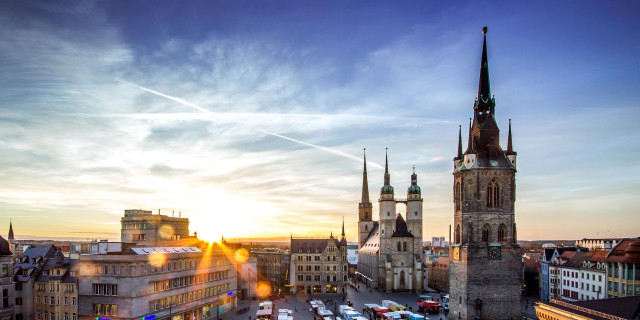 Sunset clocktower cityscape skyline skyscraper free wallpaper for desktop - medium preview image