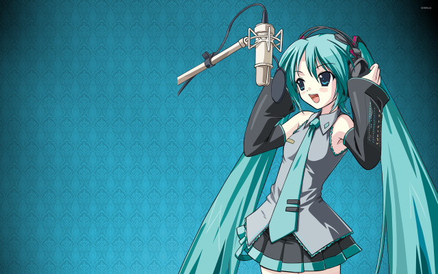 Girl blue hair microphone blue free wallpaper for desktop - medium preview image