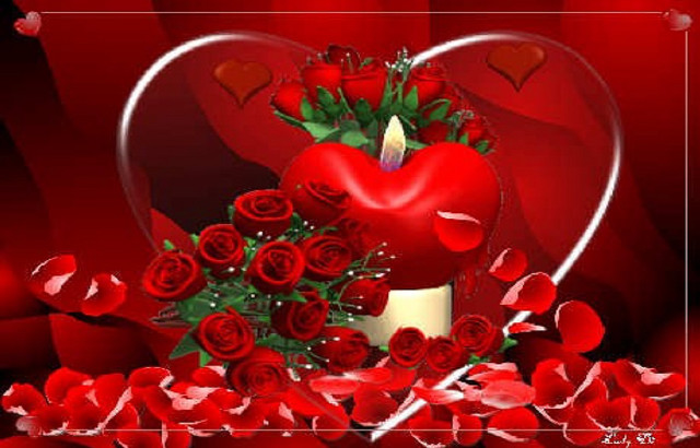 Heart shaped roses candle red free wallpaper for desktop - medium preview image
