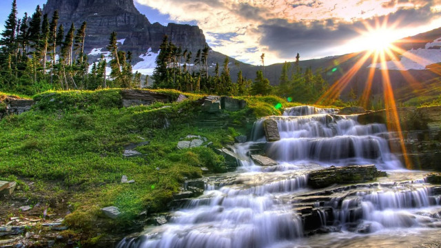 Waterfall mountain sunshine water running #3 free wallpaper for desktop - medium preview image