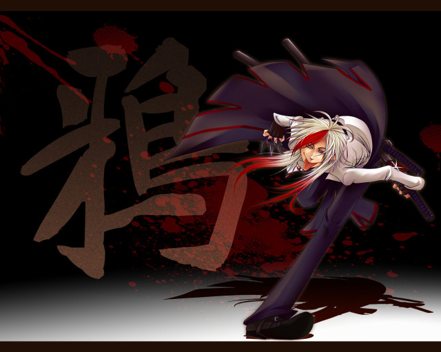 Anime character sword blood splatter free wallpaper for desktop - medium preview image
