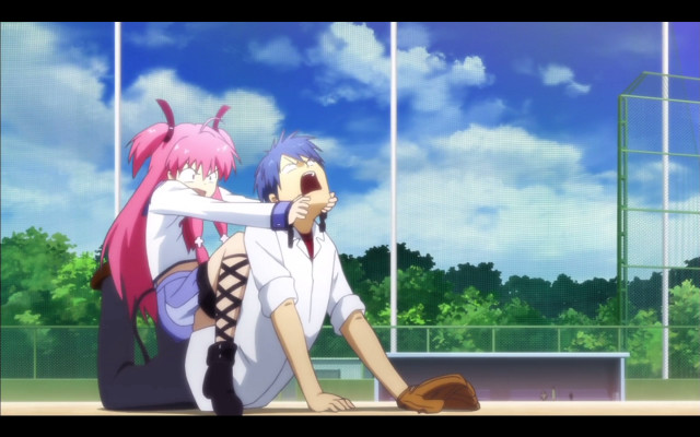 Anime couple sitting baseball field free wallpaper for desktop - medium preview image
