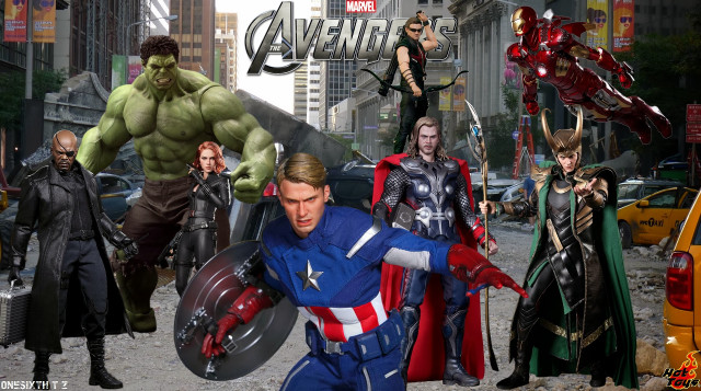 Avengers characters city background group free wallpaper for desktop - medium preview image
