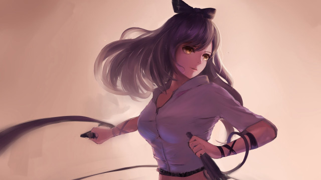 Woman cat ears purple shirt free wallpaper for desktop - medium preview image