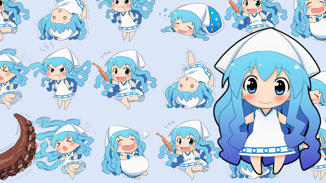 Cartoon character blue hair poses free wallpaper for desktop - medium preview image