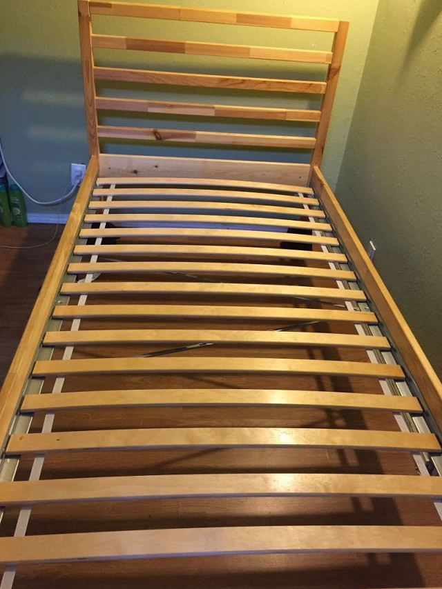 Bedframe wooden slatted headboard footboard free wallpaper for mobile - medium preview image