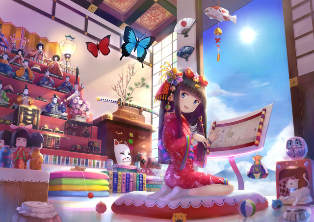 Girl bed toys bookcase butterfly free wallpaper for desktop - medium preview image