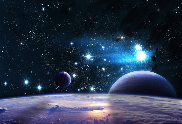 Planet view space stars bright free wallpaper for desktop - medium preview image