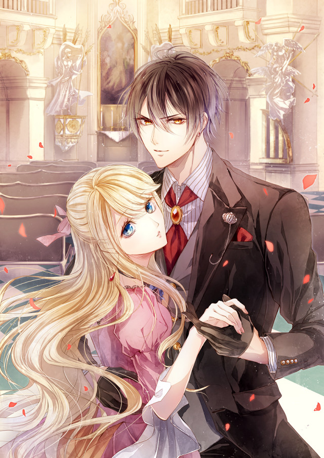 Anime couple bench building fountain free wallpaper for mobile - medium preview image