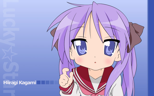 Anime girl purple hair thumbs free wallpaper for desktop - medium preview image