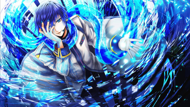 Bluehair whitecoat magiccircle glowing headset free wallpaper for desktop - medium preview image