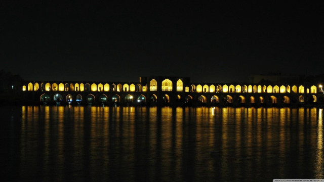 Large building night water reflection free wallpaper for desktop - medium preview image