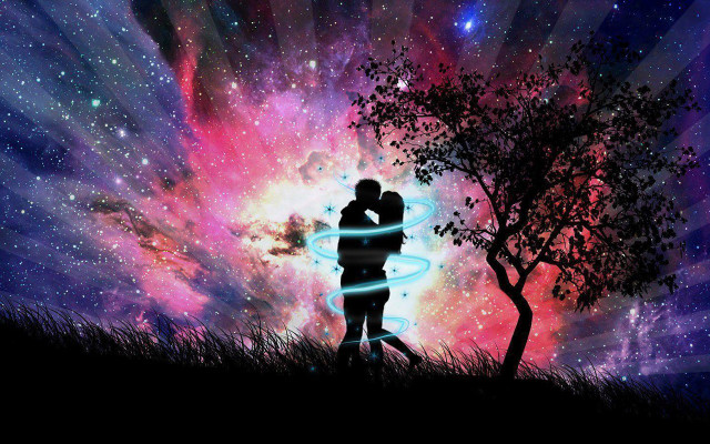 Couple kissing tree field colorful #8 free wallpaper for desktop - medium preview image