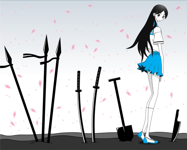 Girl tools sky pink flowers free wallpaper for desktop - medium preview image