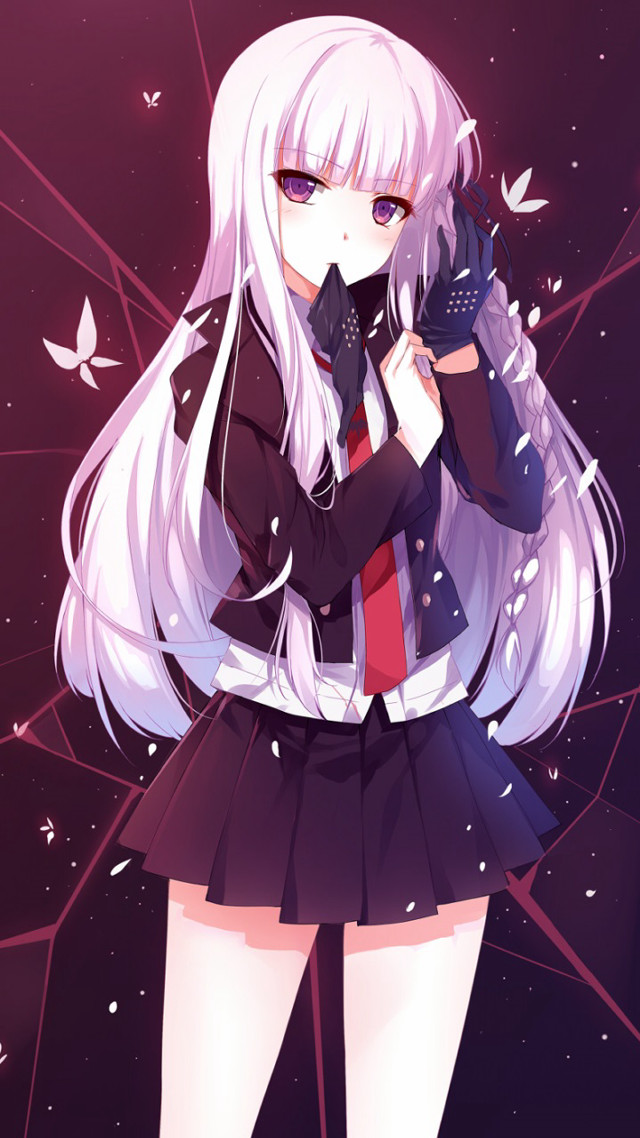 White hair girl gun purple free wallpaper for mobile - medium preview image