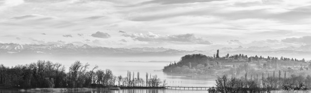 Lake castle mountains clouds black free wallpaper for desktop - medium preview image