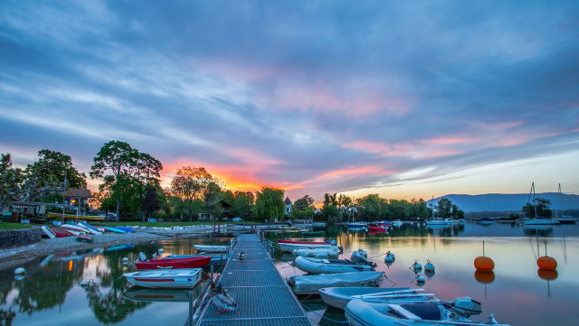 Dock boats sunset clouds sky free wallpaper for desktop - medium preview image