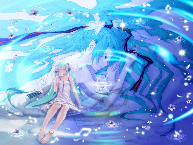 Girl blue hair white dress #2 free wallpaper for desktop - medium preview image