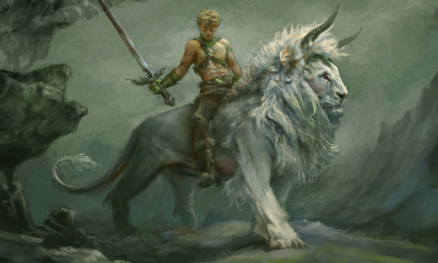 Man riding white lion sword free wallpaper for desktop - medium preview image