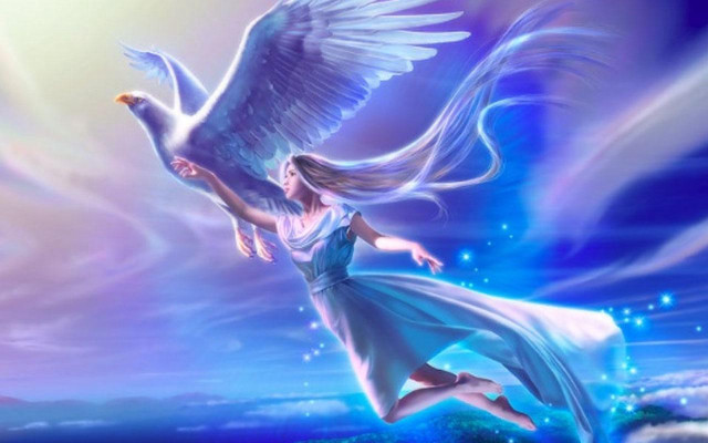 Woman flying bird arm bird free wallpaper for desktop - medium preview image