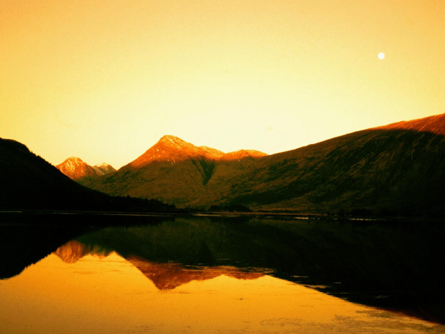 Mountain lake yellow sky sunset free wallpaper for desktop - medium preview image