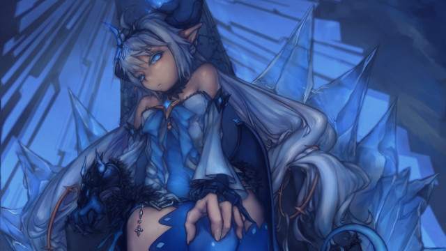 White haired elf woman blue free wallpaper for desktop - medium preview image