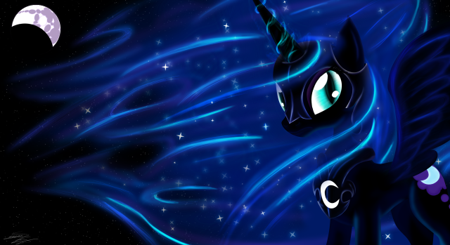 Black pony blue mane moon free wallpaper for desktop - medium preview image