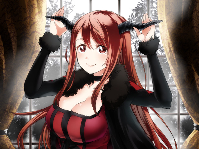 Woman red hair black gloves free wallpaper for desktop - medium preview image