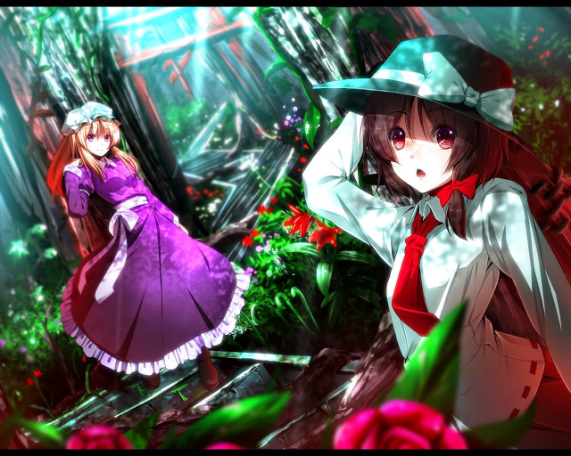 Anime girls dresses hats forest free wallpaper for desktop - medium preview image
