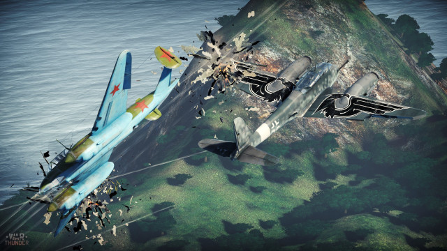 Fighter jets hillside ocean sunny free wallpaper for desktop - medium preview image