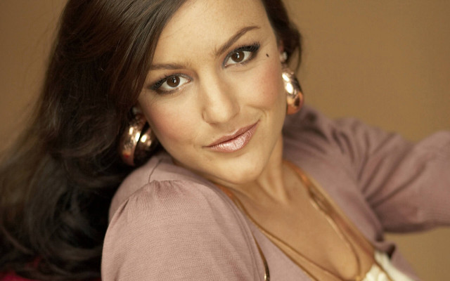 Woman large hoop earrings pink free wallpaper for desktop - medium preview image