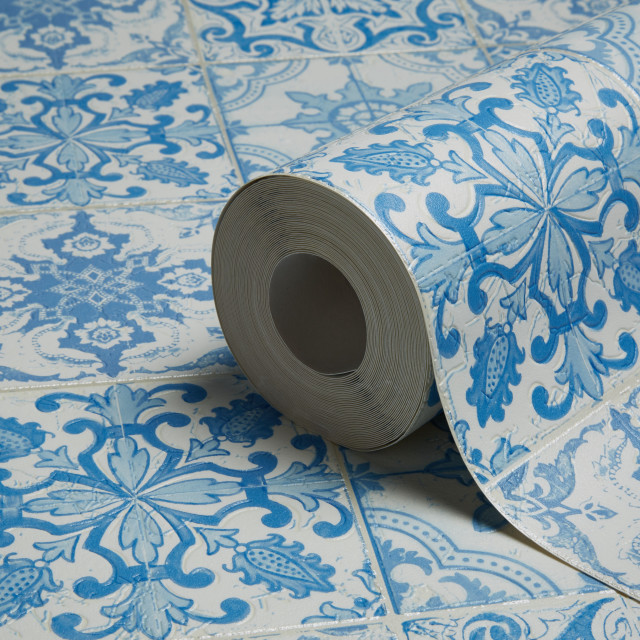 Blue white patterned paper floor free wallpaper for tablet - medium preview image