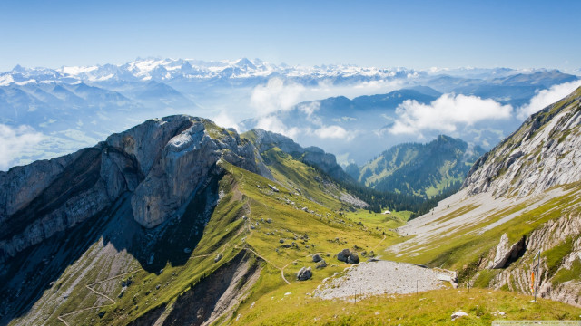 Mountain range clouds distant trees free wallpaper for desktop - medium preview image