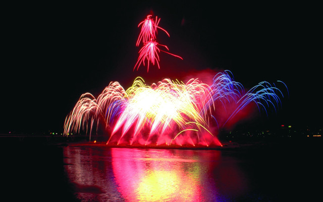 Fireworks night sky water reflections free wallpaper for desktop - medium preview image
