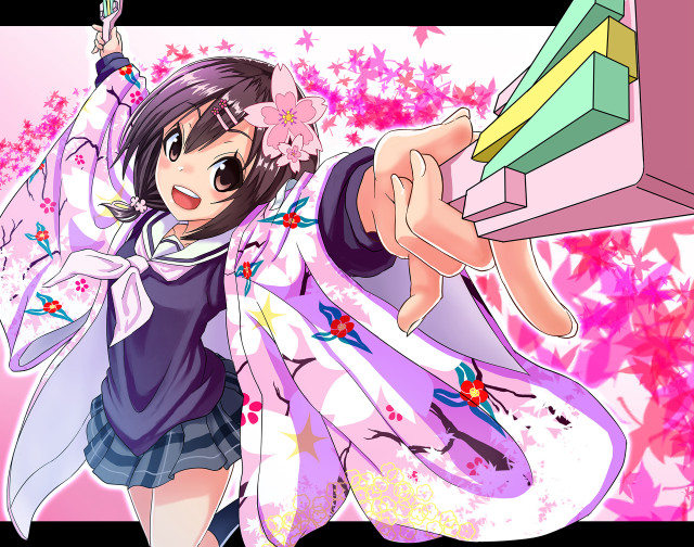 Girl pink flower box pointing free wallpaper for desktop - medium preview image