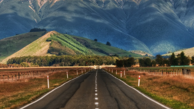 Long road mountain field fence free wallpaper for desktop - medium preview image