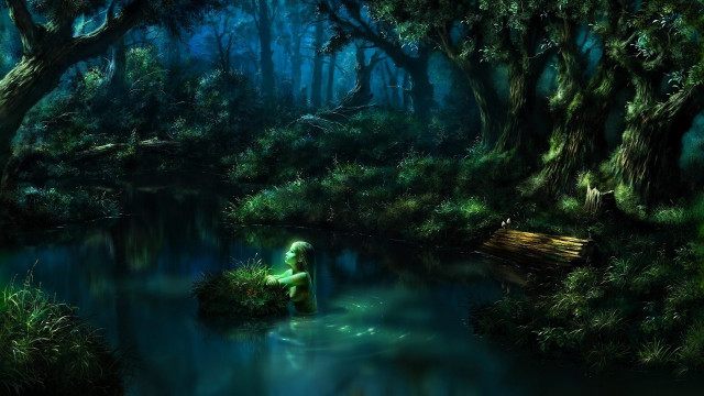 Woman swamp trees water green free wallpaper for desktop - medium preview image