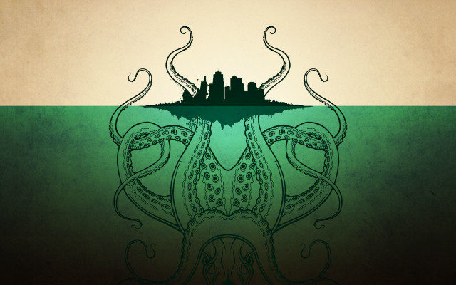 Octopus swimming city background city free wallpaper for desktop - medium preview image