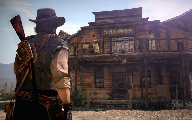 Cowboy hat vest wooden building free wallpaper for desktop - medium preview image