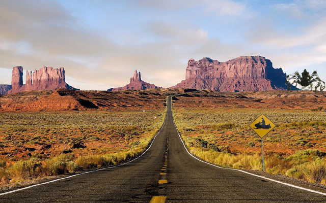 Long road desert sign mountains free wallpaper for desktop - medium preview image