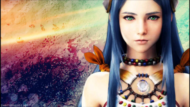 Woman blue hair necklace rainbow free wallpaper for desktop - medium preview image