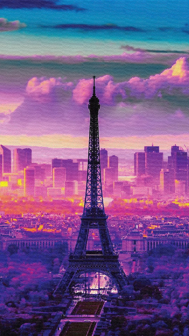 Eiffel tower painting paris artwork free wallpaper for mobile - medium preview image
